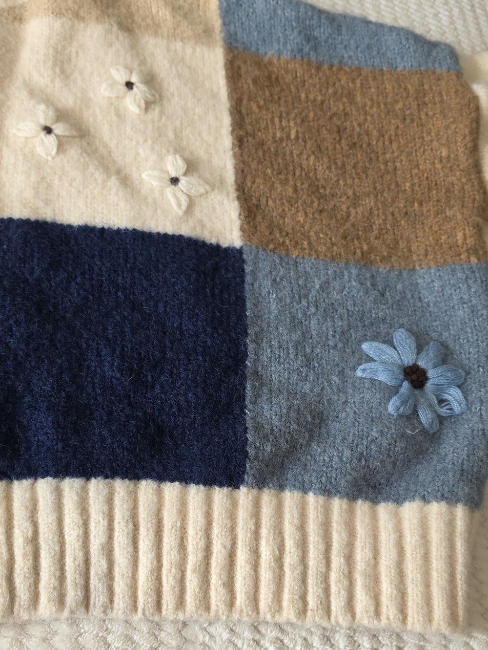Luna Ivy Cream & Blue Colorblock Floral Knit Cardigan Sweater - Picture 6 of 8